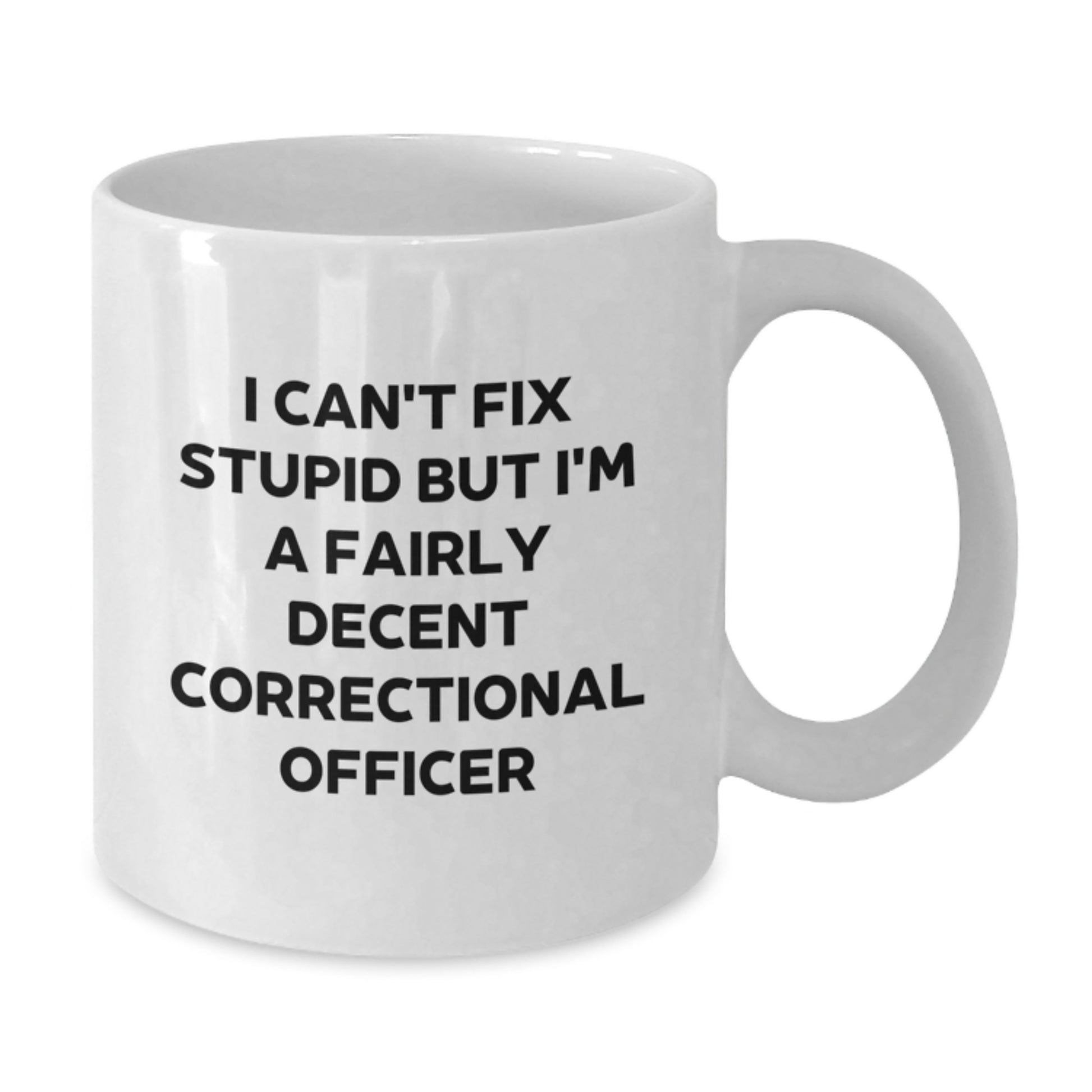 Funny Correctional Officer Gifts from Friends for Men - I Can't Fix Stupid White Coffee Mug, Graduation Unique Presents for Correctional Officer - Additional