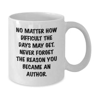 Load image into Gallery viewer, Author Gifts from Friends - Inspirational Quote White Coffee Mug, Perfect Birthday Unique Gift for Men, Women, and Coworkers - No Matter How Difficult The Days May Get. - Additional
