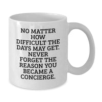 Load image into Gallery viewer, Funny Concierge Gifts from Friends for Birthday - &#39;No Matter How Difficult The Days May Get&#39; White Coffee Mug, 11oz or 15oz - Additional
