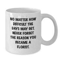 Load image into Gallery viewer, Funny Florist Gifts for Her, White Coffee Mug for Birthday, 'No Matter How Difficult The Days May Get' Inspirational Quote, Gifts from Women to Florist - Additional
