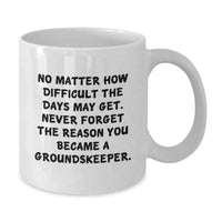 Load image into Gallery viewer, groundskeeper Gifts from Family - Funny White Coffee Mug for Birthday - 'No Matter How Difficult The Days May Get. Never Forget The Reason You Became A groundskeeper.' - Additional
