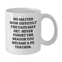 Load image into Gallery viewer, Inspirational PE Teacher Gifts from Friends - &#39;No Matter How Difficult...&#39; White Coffee Mug for Graduation - Additional
