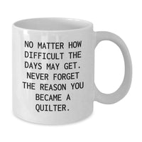 Load image into Gallery viewer, Quilter Gifts from Friends, Fun Inspirational White Coffee Mug, Christmas Unique Mugs for Quilter, Funny Quote - Never Forget The Reason You Became A Quilter - Additional
