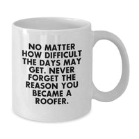 Load image into Gallery viewer, Roofers Christmas Unique Gifts from Men - Funny White Coffee Mug, 11oz or 15oz, Ceramic, Inspirational Quote - Never Forget The Reason You Became A Roofer - Additional
