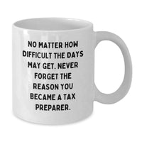 Load image into Gallery viewer, Funny Tax Preparer Gifts from Friends for Birthday - &#39;No Matter How Difficult The Days May Get...&#39; White Coffee Mug - Additional
