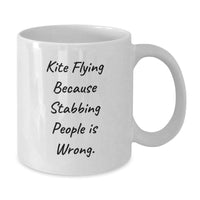 Load image into Gallery viewer, Unique Kite Flying Gifts from Friends for Valentine's White Coffee Mug Stabbing People is Wrong - Additional

