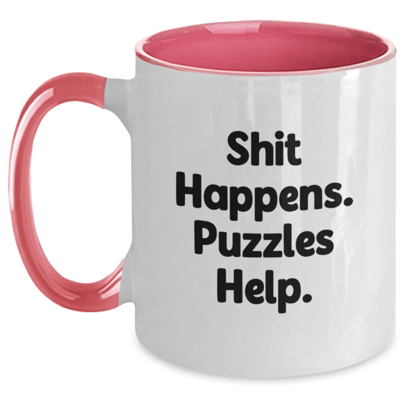 Funny Puzzles Gifts for Men, Women, Friends, and Family - Shit Happens. Puzzles Help. Two Tone Coffee Mug, Graduation Unique Gifts from Friends and Coworkers - Main