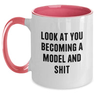 Load image into Gallery viewer, Funny Model Gifts from Friends, Cute Two Tone Coffee Mugs for Model Graduation, Look At You Becoming A Model And Shit Quote, Gifts for Model - Main

