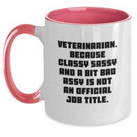 Load image into Gallery viewer, Funny Veterinarian Gifts, Classy Sassy Two Tone Coffee Mug for Graduation, &#39;Veterinarian. Because Classy Sassy And A Bit Fearlessy Is Not An Official Job Title.&#39; - Main
