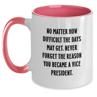 Load image into Gallery viewer, Funny Vice President Gifts from Friends for Men and Women - Two Tone Coffee Mug with &#39;No Matter How Difficult The Days May Get. Never Forget The Reason You Became A Vice President.&#39; - Main
