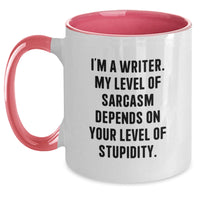 Load image into Gallery viewer, Funny Gifts from Friends for Writers - Christmas Unique Coffee Mugs with Sassy Quote, Two Tone Mug, Sarcasm Level Ceramic Mug, Black and White, Red and White, Navy and White, Pink and White - Main

