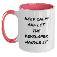 Load image into Gallery viewer, Funny Developer Gifts from Friends - Keep Calm And Let The Developer Handle It Two Tone Coffee Mugs for Her, Him, Coworkers, Valentine's Unique Ideas - Main
