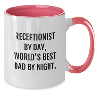 Load image into Gallery viewer, Funny Receptionist Gifts from World&#39;s Best Dad - Two Tone Coffee Mug for Graduation, &#39;Receptionist By Day, World&#39;s Best Dad By Night.&#39; - Gifts for Receptionist - Additional
