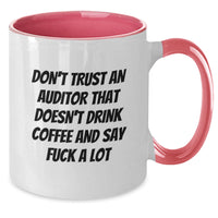 Load image into Gallery viewer, Funny Auditor Gifts from Men to Auditor Friends for Graduation, &#39;Don&#39;t Trust An Auditor That Doesn&#39;t Drink Coffee And Say F--k A Lot&#39; Two Tone Coffee Mug - Additional
