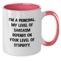 Load image into Gallery viewer, Funny Principal Gifts - I&#39;m A Principal. My Level Of Sarcasm Depends On Your Level Of Stupidity. - Two Tone Coffee Mug Gifts from Men to Principal for Christmas - Additional
