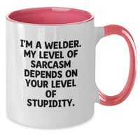 Load image into Gallery viewer, Funny Gifts for Welders - Two Tone Coffee Mugs, Sarcasm Level Dependent on Stupidity, Unique Christmas Unique Gift for Men, Women, Friends, Coworkers, Family - Additional
