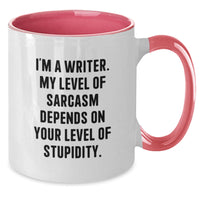 Load image into Gallery viewer, Funny Gifts from Friends for Writers - Christmas Unique Coffee Mugs with Sassy Quote, Two Tone Mug, Sarcasm Level Ceramic Mug, Black and White, Red and White, Navy and White, Pink and White - Additional
