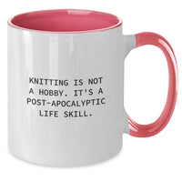 Load image into Gallery viewer, Knitting Gifts for Friends and Family, Funny Two Tone Coffee Mugs, 'Knitting Is Not A Hobby. It's A Post-apocalyptic Life Skill.' - Additional
