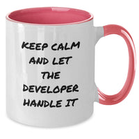 Load image into Gallery viewer, Funny Developer Gifts from Friends - Keep Calm And Let The Developer Handle It Two Tone Coffee Mugs for Her, Him, Coworkers, Valentine's Unique Ideas - Additional
