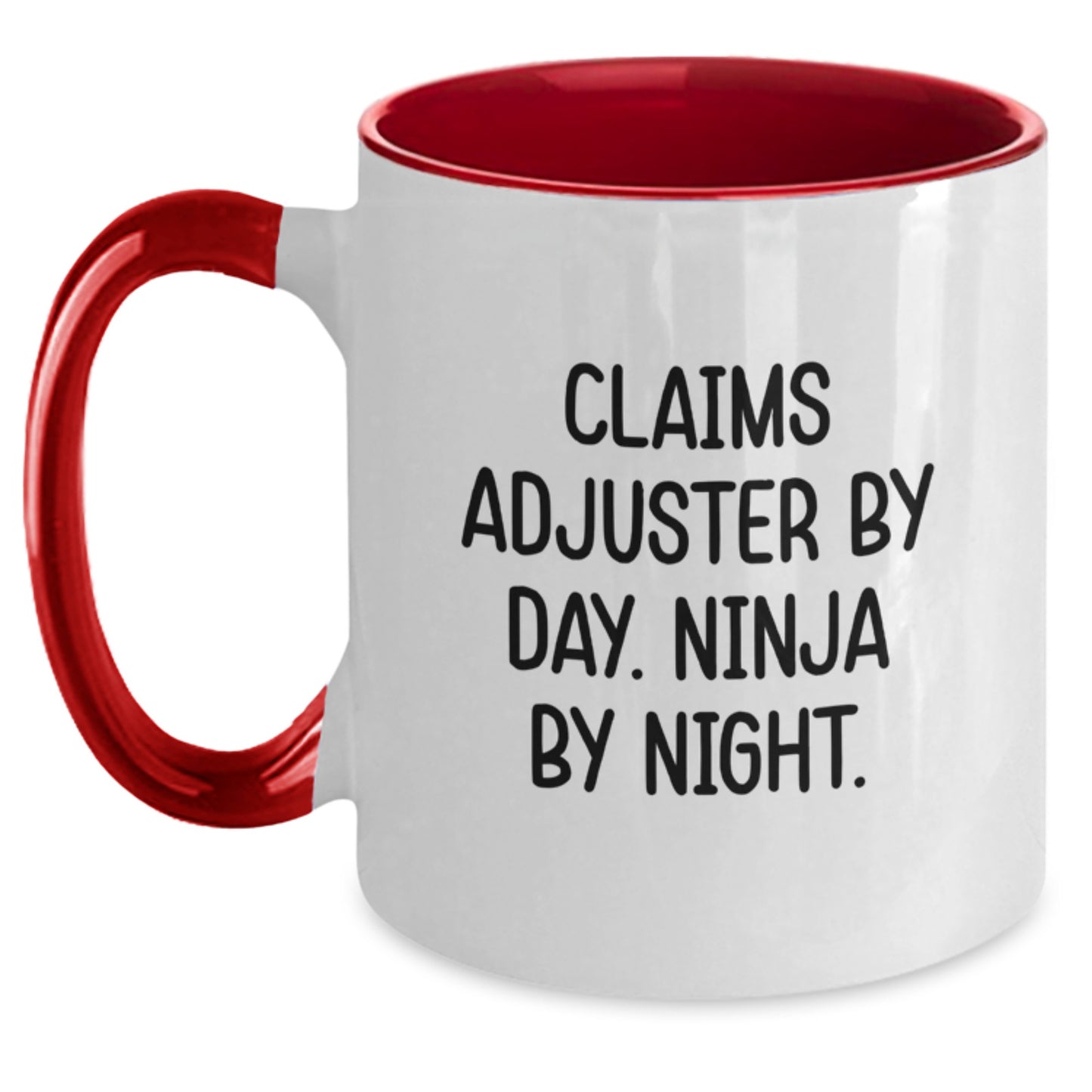 Funny Claims Adjuster Gifts for Men from Friends - Two Tone Coffee Mug, Claims Adjuster By Day. Ninja By Night. Graduation Unique Gifts - Main