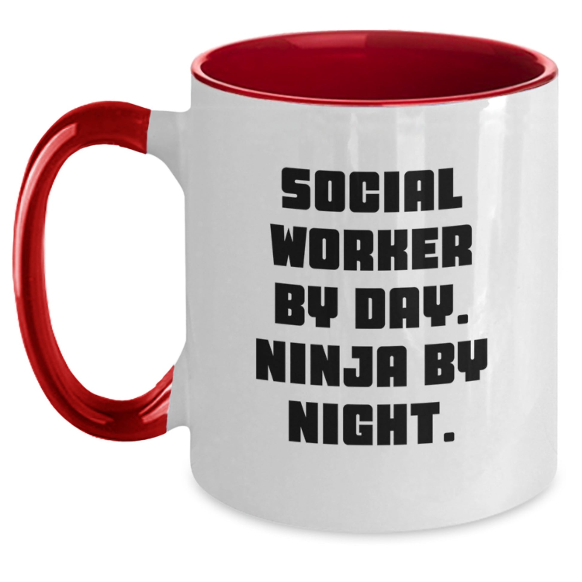 Social Worker Gifts for Graduation - Funny Two Tone Coffee Mug with Quote 'Social Worker By Day. Ninja By Night.' - Main