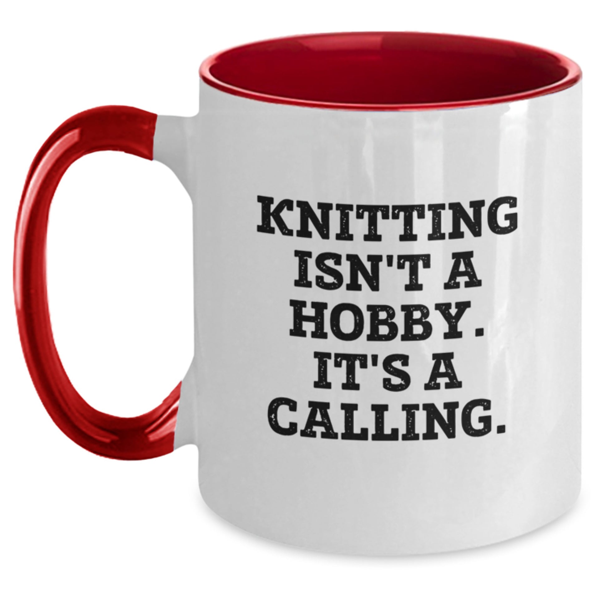 Funny Knitting Gifts for Knitting Enthusiasts - Two Tone Coffee Mug, Black and White, Red and White, Navy and White, or Pink and White, Gifts from Mom, Gifts for Knitting Lover, Birthday Unique Gifts - Main