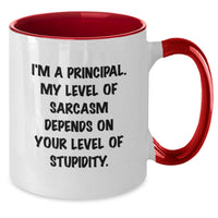 Load image into Gallery viewer, Funny Principal Gifts - I&#39;m A Principal. My Level Of Sarcasm Depends On Your Level Of Stupidity. - Two Tone Coffee Mug Gifts from Men to Principal for Christmas - Additional
