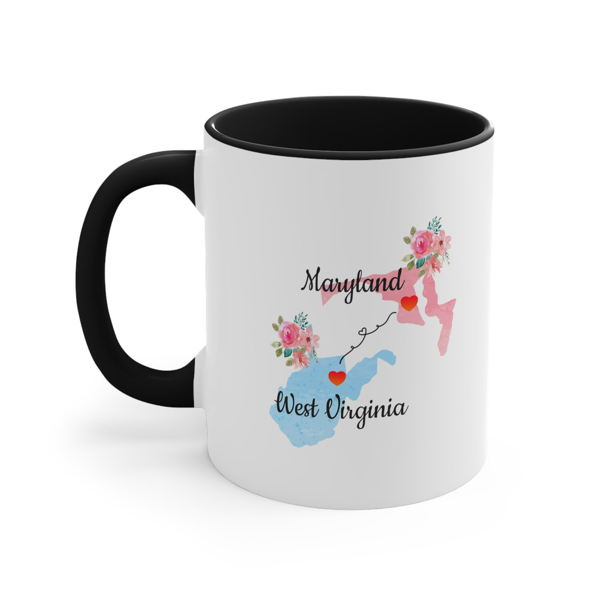 Maryland West Virginia Gifts | Long Distance State Two Tone Coffee Mug | State to State | Away From Home Family | Moving Away Mug