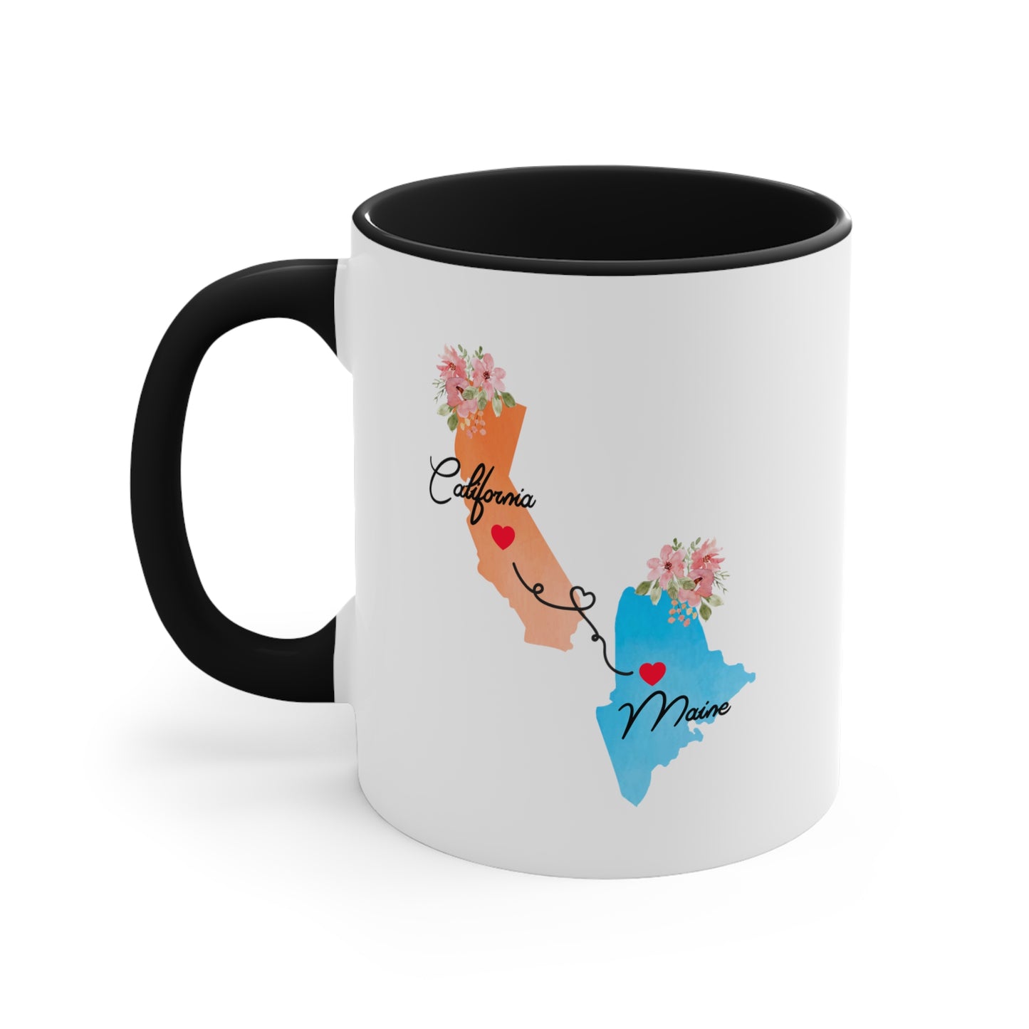Long Distance Family Coffee Mug - California to Maine Design | Moving Away Gift