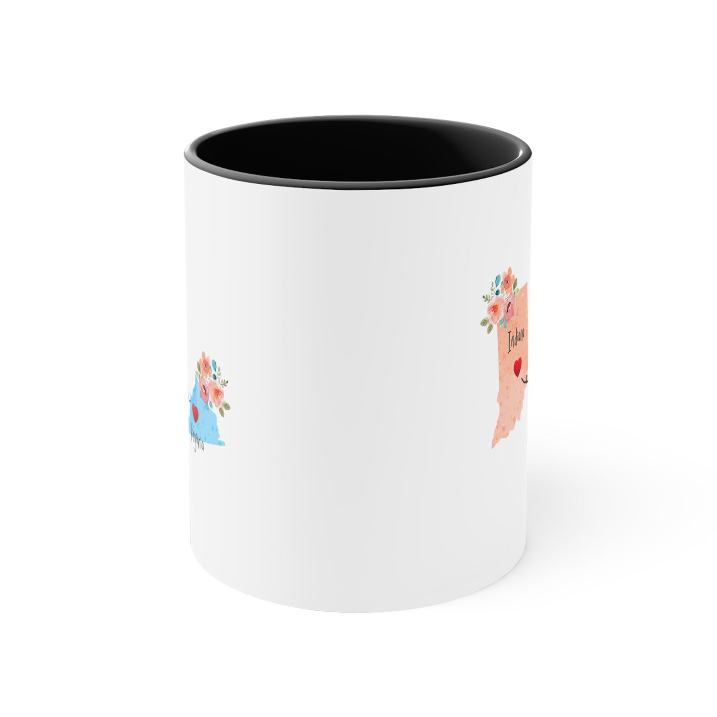 Indiana Virginia Gifts | Long Distance State Two Tone Coffee Mug | State to State | Away From Home Family | Moving Away Mug