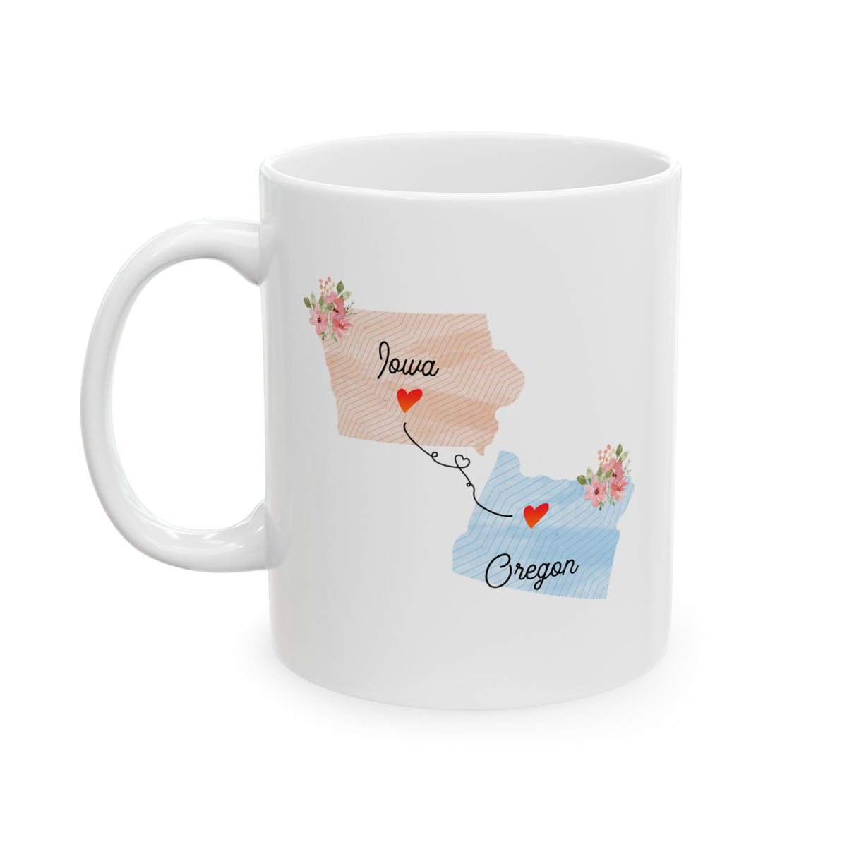 Iowa Oregon Gifts - Long Distance State 11 OZ Coffee Mug for Mom and Dad