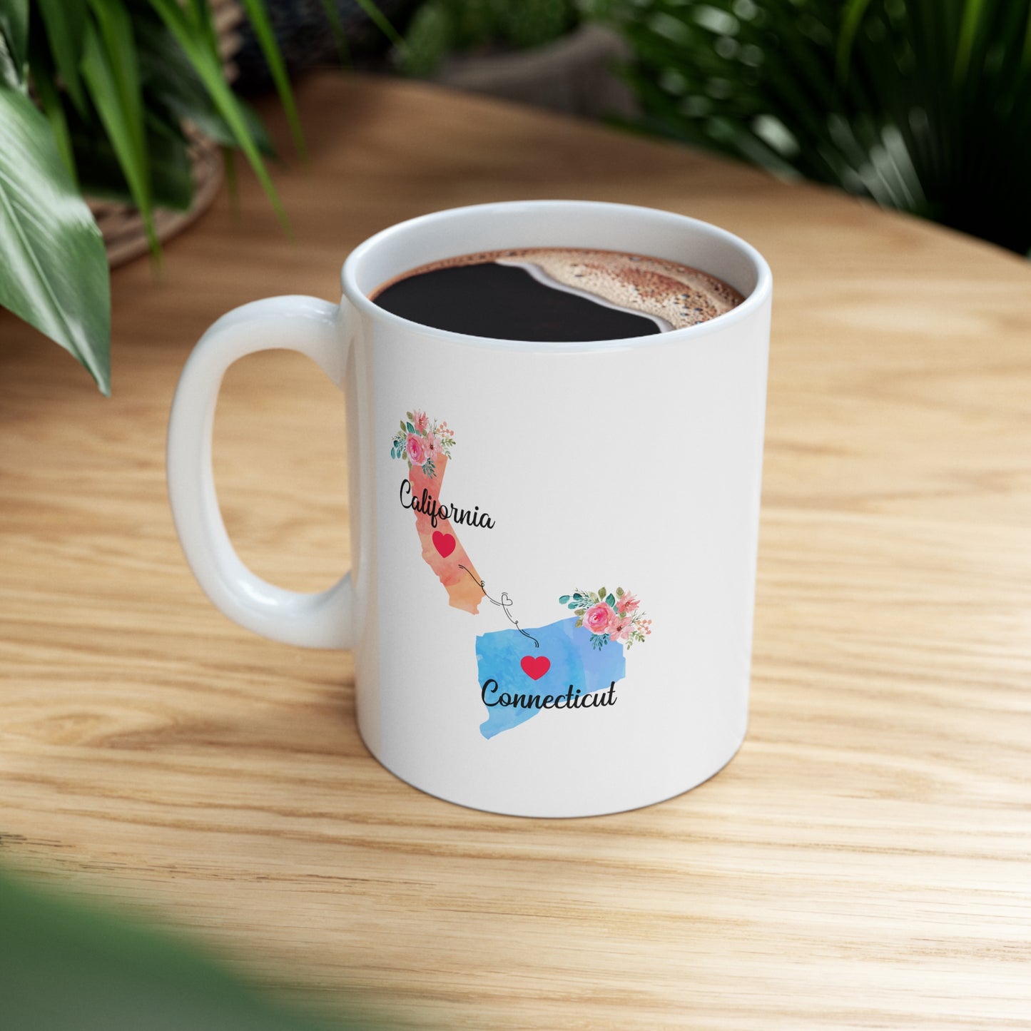 Mom and Dad Long Distance Coffee Mug - California & Connecticut Design | Perfect Sentimental Gift