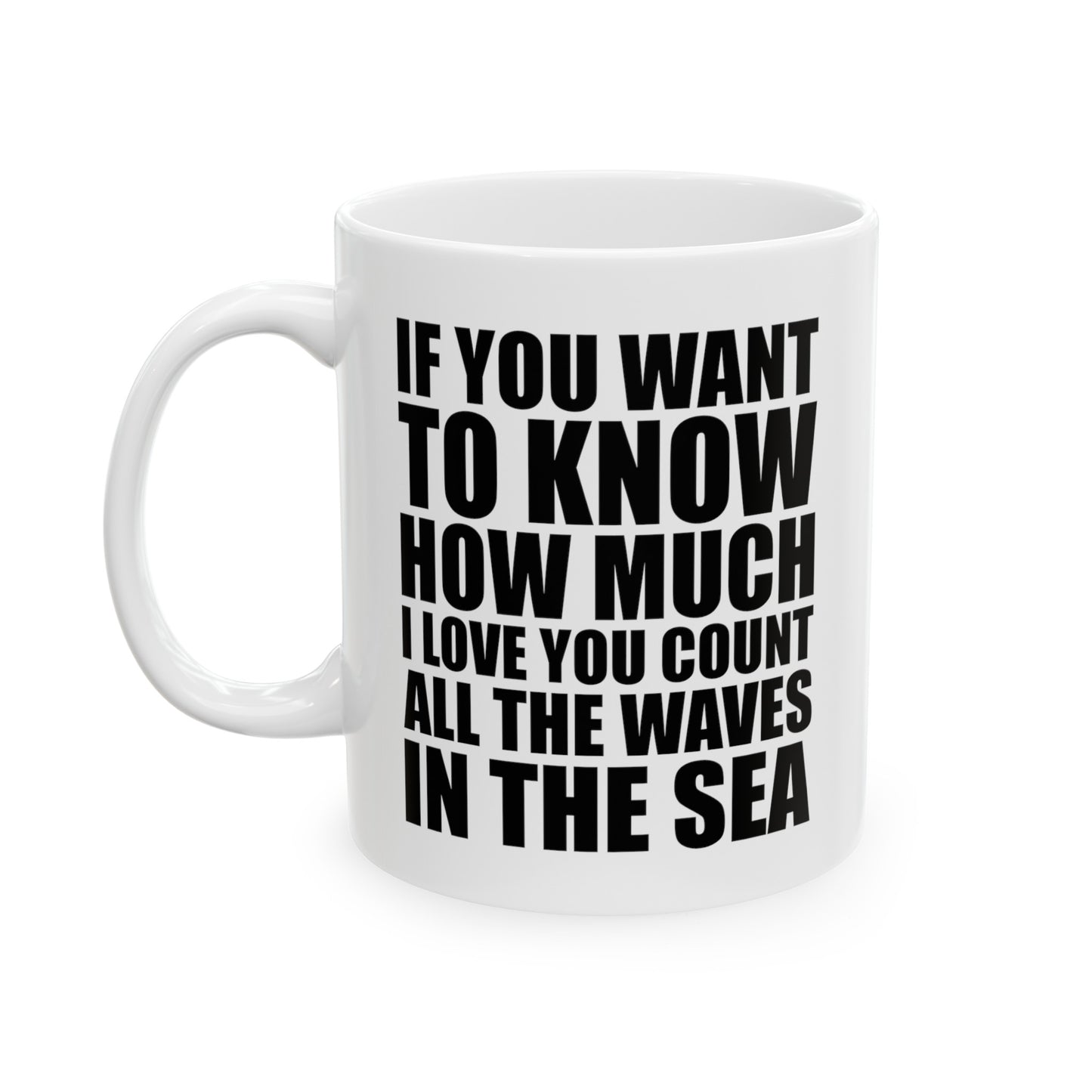 Coffee Lover Ceramic Coffee Mug - If You Want To Know How Much I Love You Count All The Waves In The Sea | Valentine's Day Gift