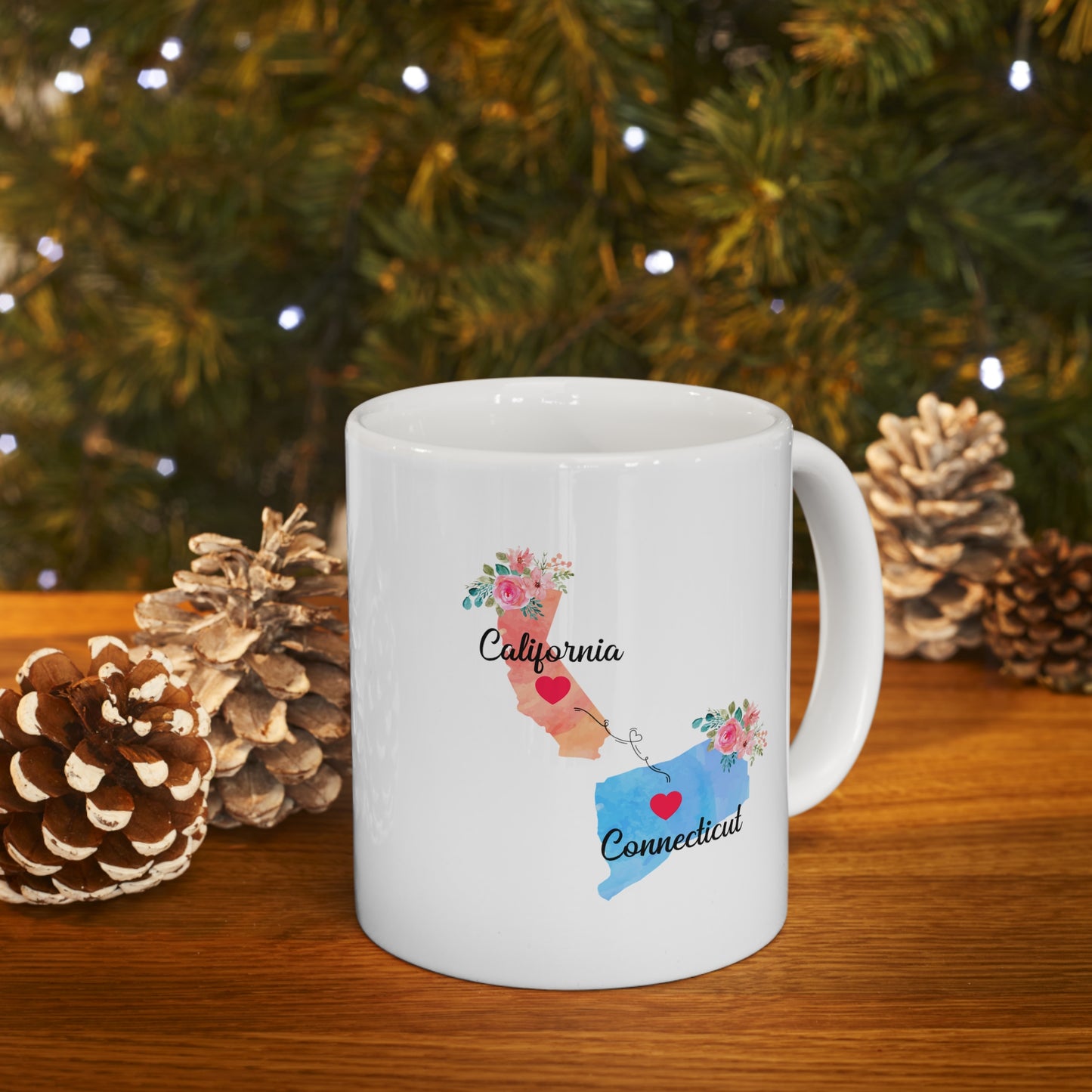 Mom and Dad Long Distance Coffee Mug - California & Connecticut Design | Perfect Sentimental Gift
