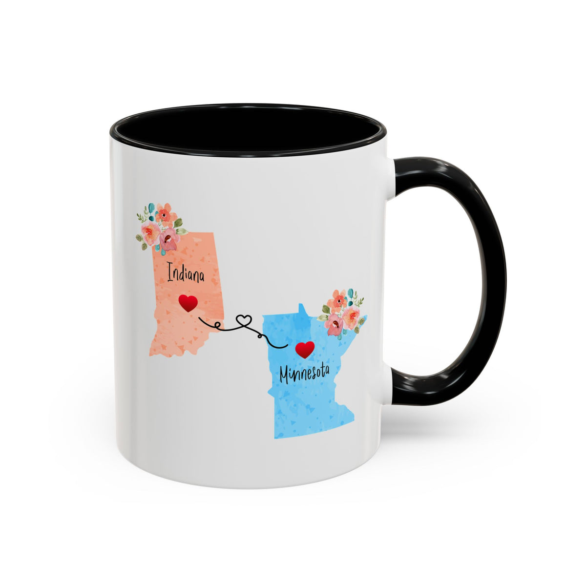 Indiana Minnesota Gifts | Long Distance State Two Tone Coffee Mug | State to State | Away From Home Family | Moving Away Mug