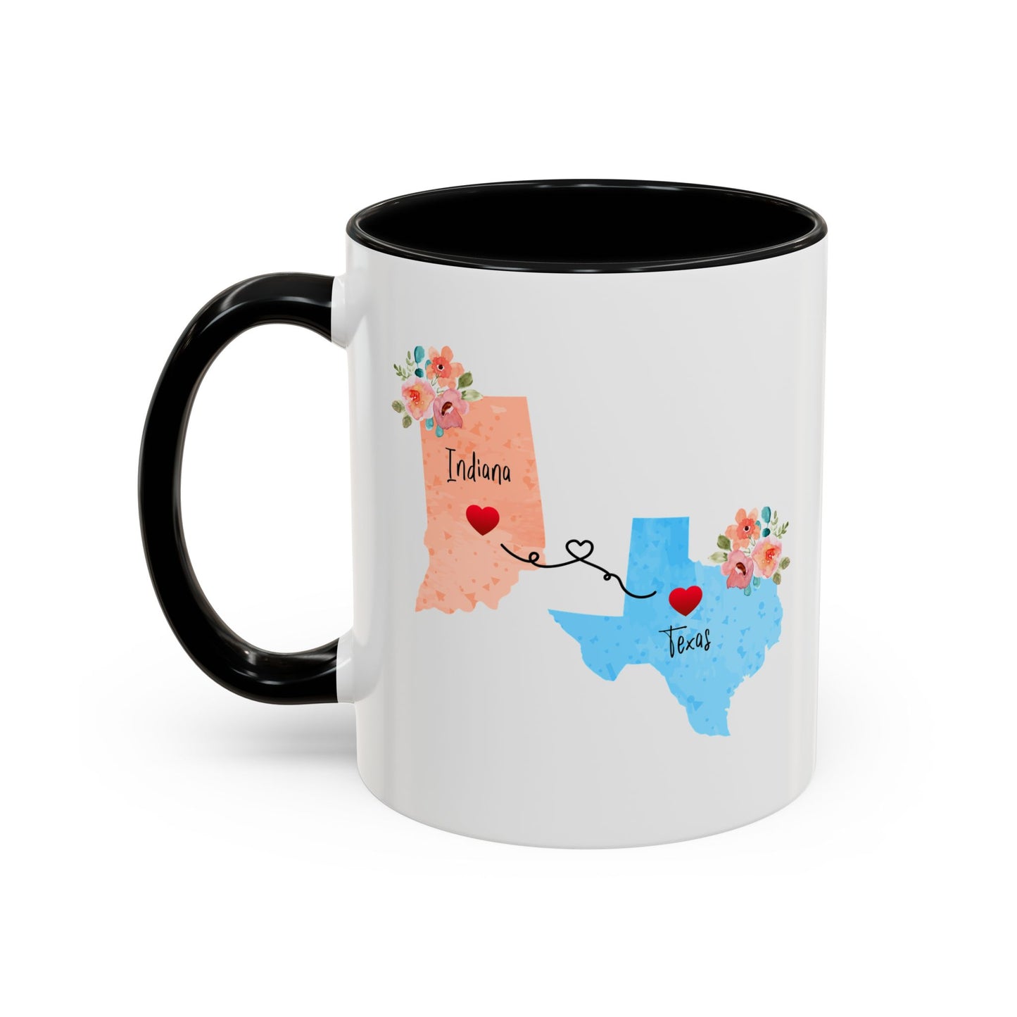 Long Distance Family Coffee Mug - Indiana Texas Design | Moving Away Gift