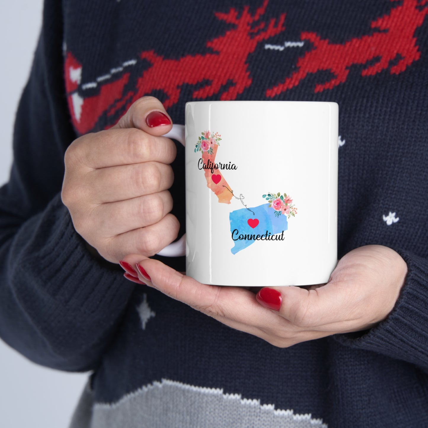 Mom and Dad Long Distance Coffee Mug - California & Connecticut Design | Perfect Sentimental Gift