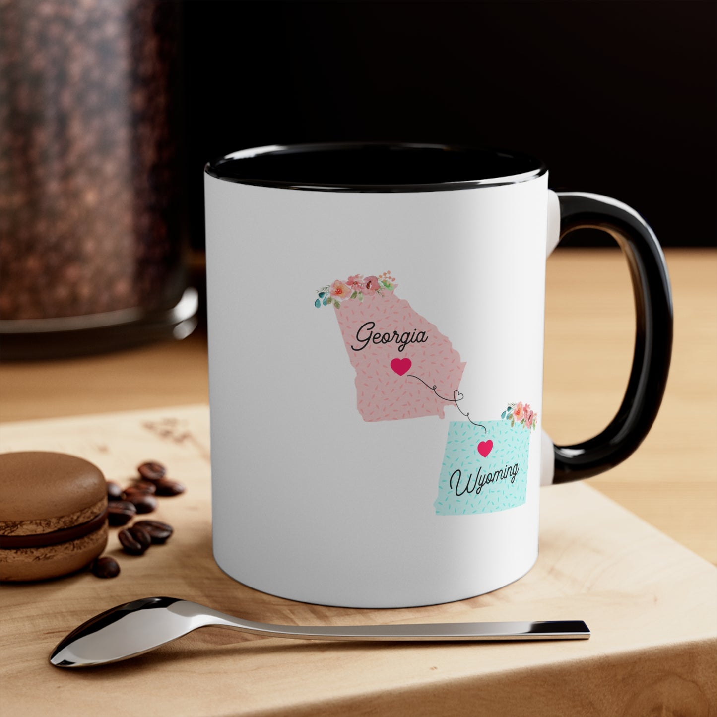 Long Distance Family Coffee Mug - Georgia & Wyoming Design | Moving Away Gift