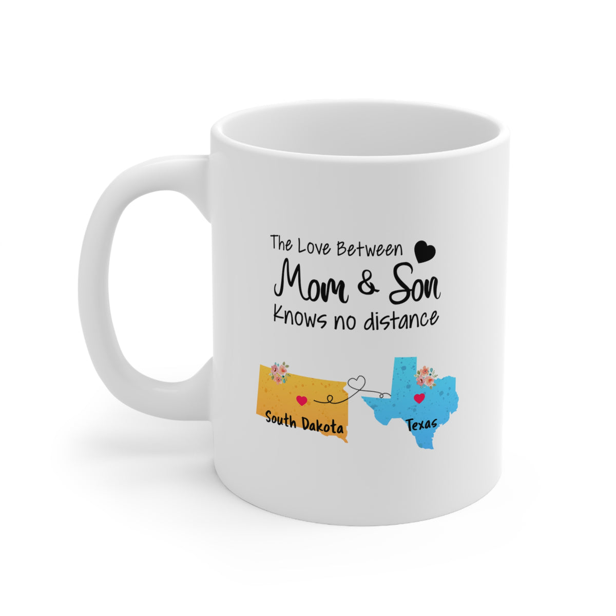South Dakota Texas Mother's Day Gifts - Love Mom & Son - Long Distance Home State 11 OZ Coffee Mug for Mom - 2