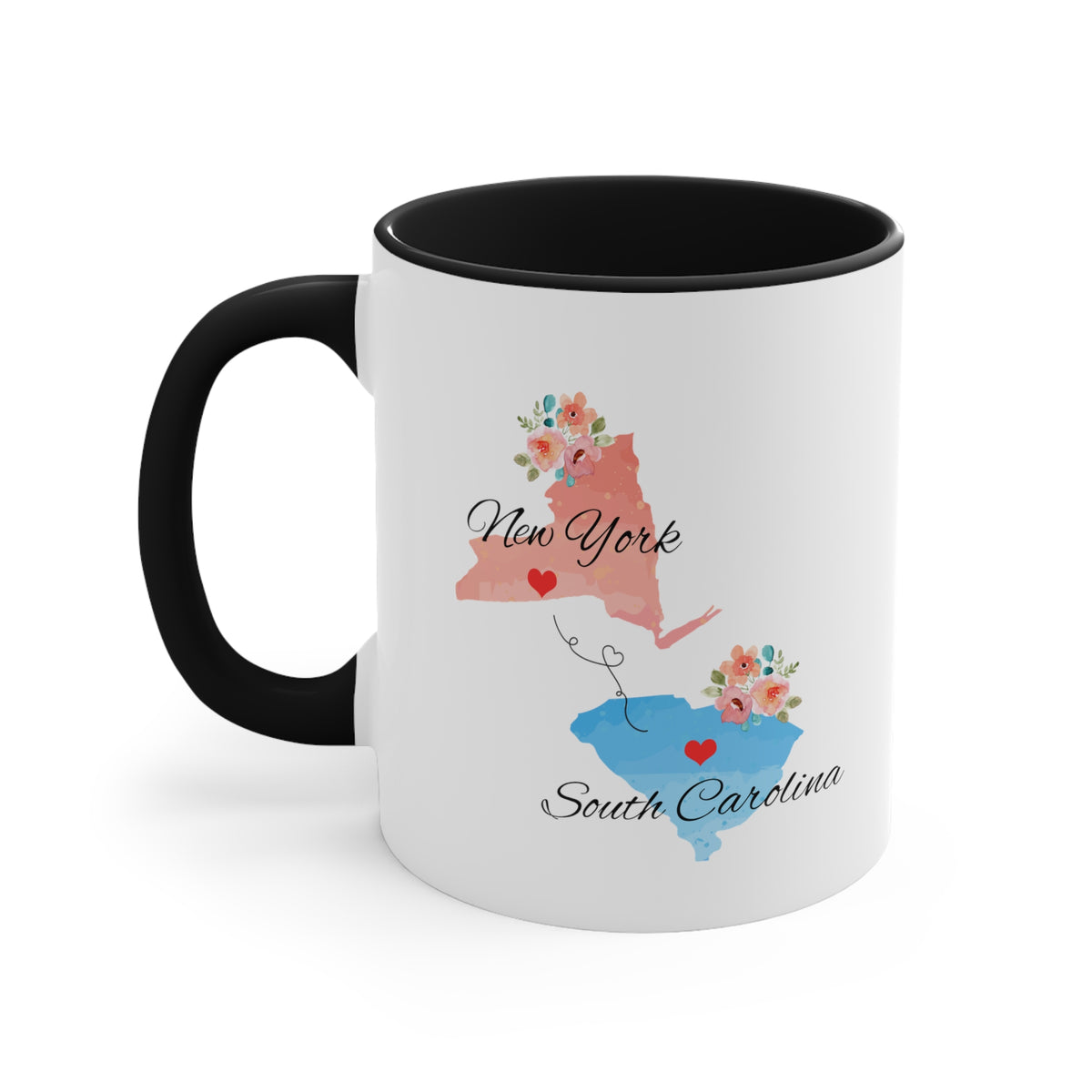 New York South Carolina Gifts | Long Distance State Two Tone Coffee Mug | State to State | Away From Hometown Family | Moving Away Mug