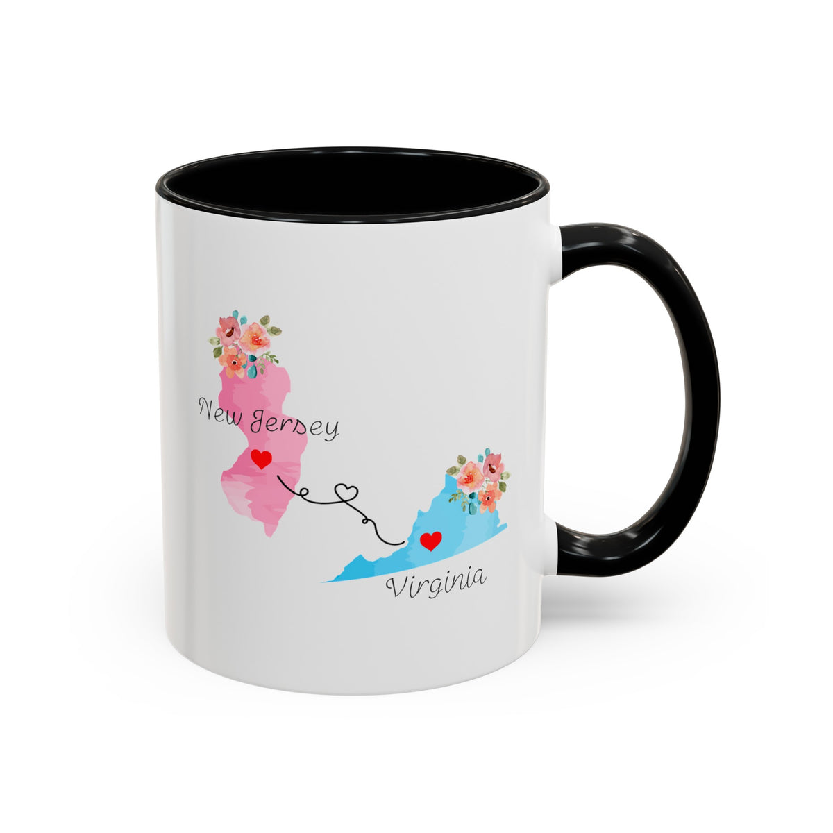 New Jersey Virginia Gifts | Long Distance State Two Tone Coffee Mug | State to State | Away From Home Family | Moving Away Mug