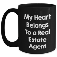 Load image into Gallery viewer, Funny Real Estate Agent Gifts - My Heart Belongs To A Real Estate Agent, Black Coffee Mug for Dad, Father&#39;s Day Unique Gifts from Friends to Real Estate Agent - Main
