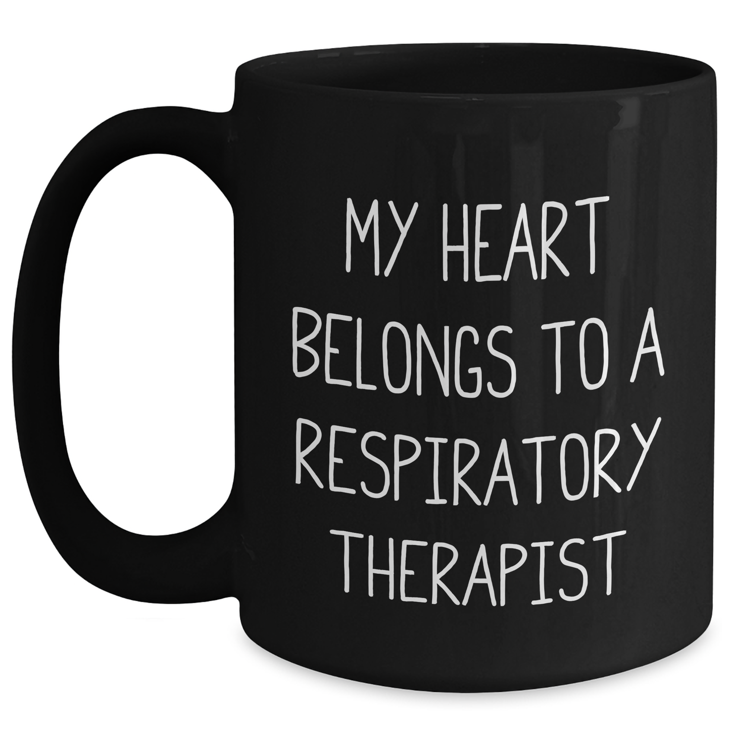 Funny Respiratory Therapist Gifts - 'My Heart Belongs To A Respiratory Therapist' Black Coffee Mug, Perfect for Respiratory Therapist Day, Mother's Day Unique Gifts from Friends, Family, or Coworkers - Main