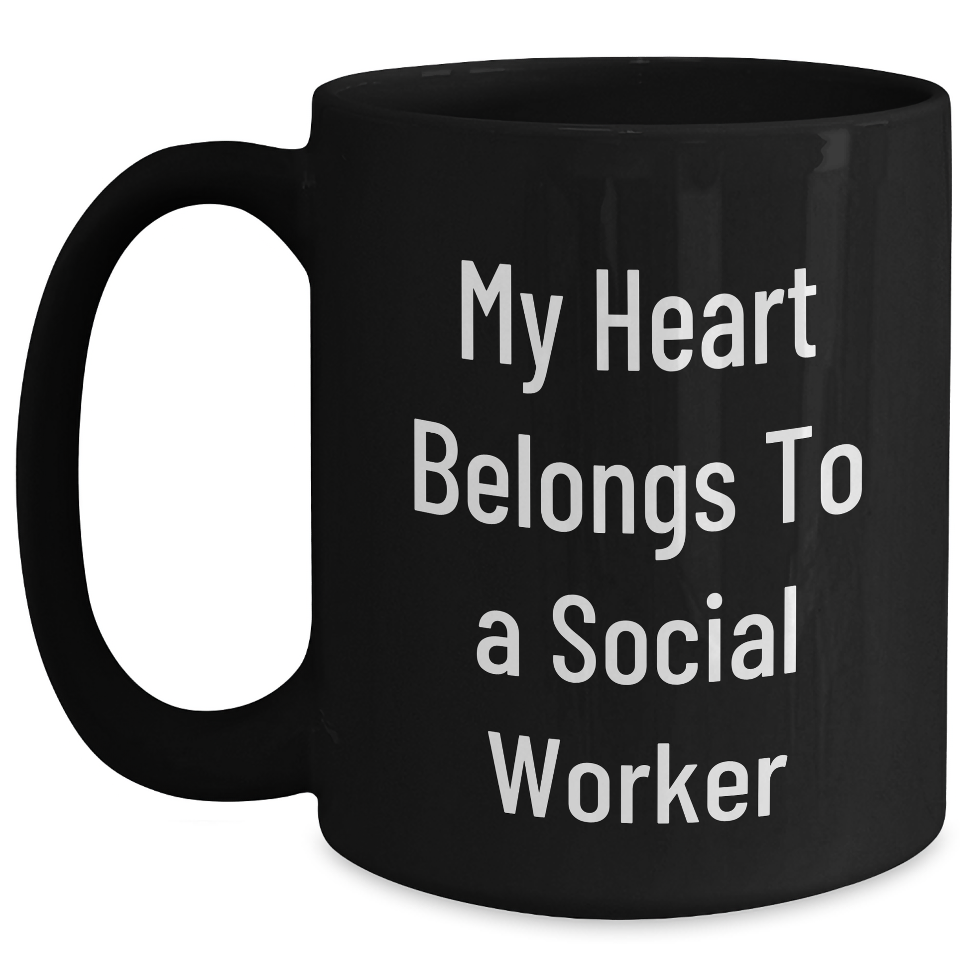 Funny Social Worker Gifts - My Heart Belongs To A Social Worker Black Coffee Mug, Gifts from Friends, Gifts for Social Worker, Father's Day Unique Gifts - Main