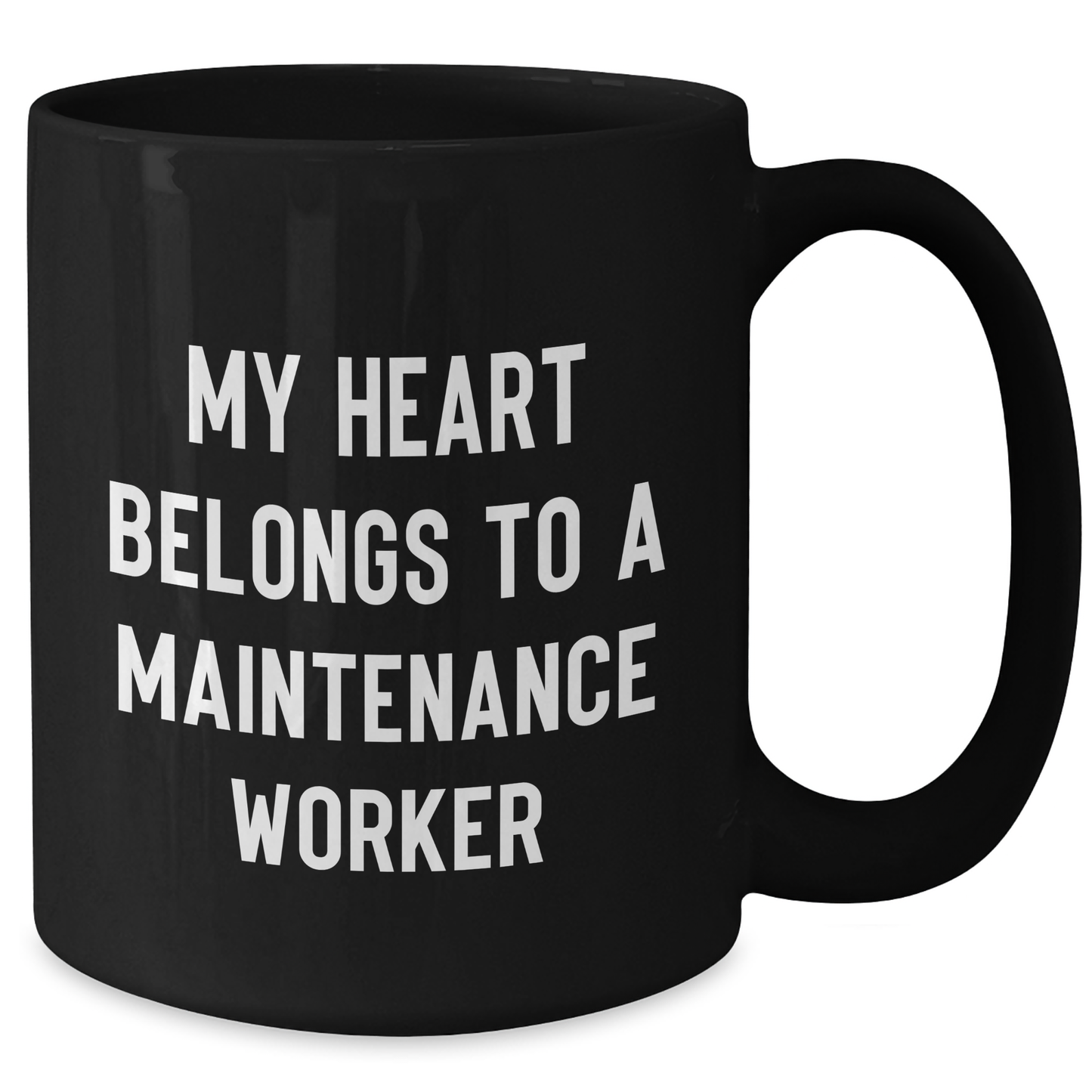 Funny Maintenance Worker Gifts, Black Coffee Mug, 'My Heart Belongs To A Maintenance Worker', Gifts from Friends, for Mother's Day - Additional