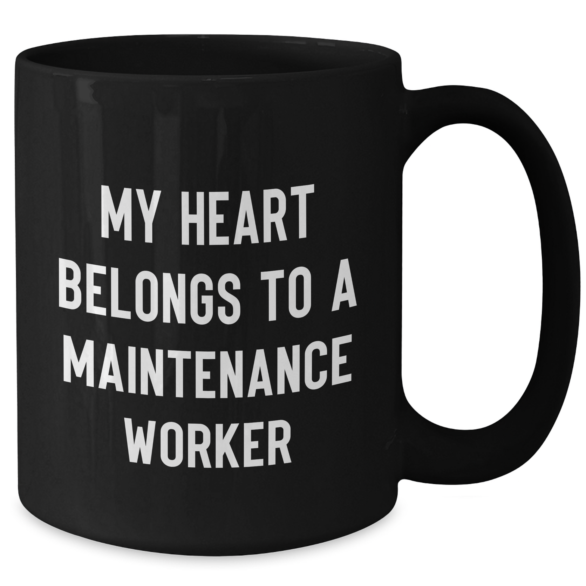 Funny Maintenance Worker Gifts, Black Coffee Mug, 'My Heart Belongs To A Maintenance Worker', Gifts from Friends, for Mother's Day - Additional