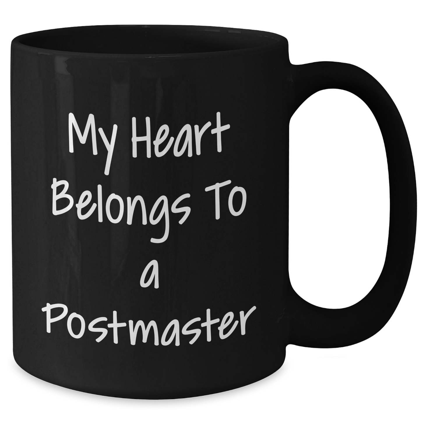 Funny Postmaster Gifts - My Heart Belongs To A Postmaster Black Coffee Mug, Gifts from Men to Postmasters on Father's Day - Additional