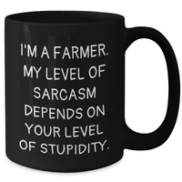 Load image into Gallery viewer, Funny Farmer Gifts from Mom - I&#39;m A Farmer. My Level Of Sarcasm Depends On Your Level Of Stupidity. - Black Coffee Mug for Farmer&#39;s Day - Additional
