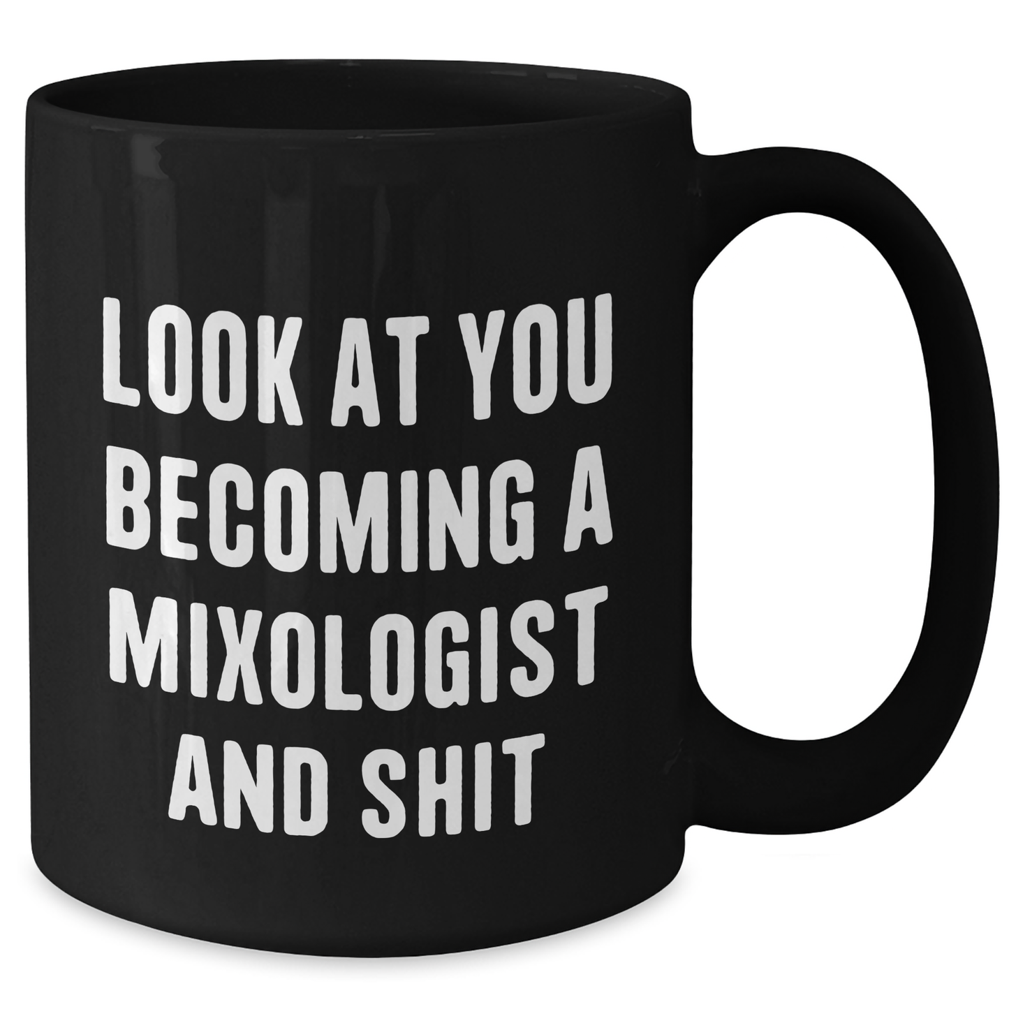 Funny Mixologist Gifts from Friends to Mixologist, Black Coffee Mug for Graduation, 'Look At You Becoming A Mixologist And Shit' Quote - Additional