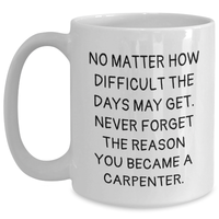 Load image into Gallery viewer, Funny Carpenter Gifts from Men to Carpenter for Mother's Day White Coffee Mug - 'No Matter How Difficult...' - Main

